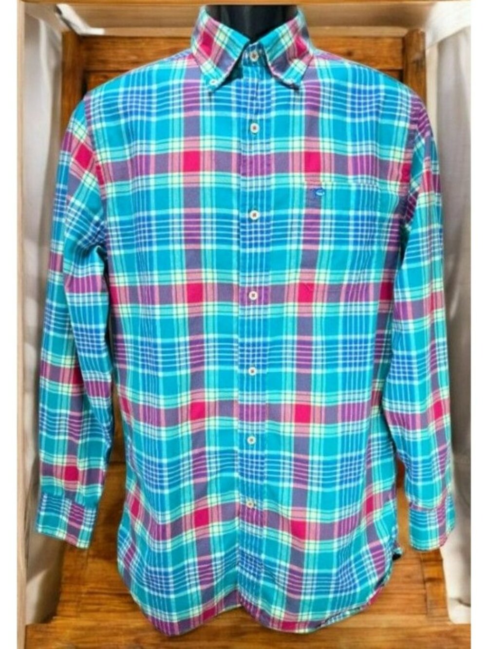 Southern Tide Classic Blue Plaid Dress Shirt Small